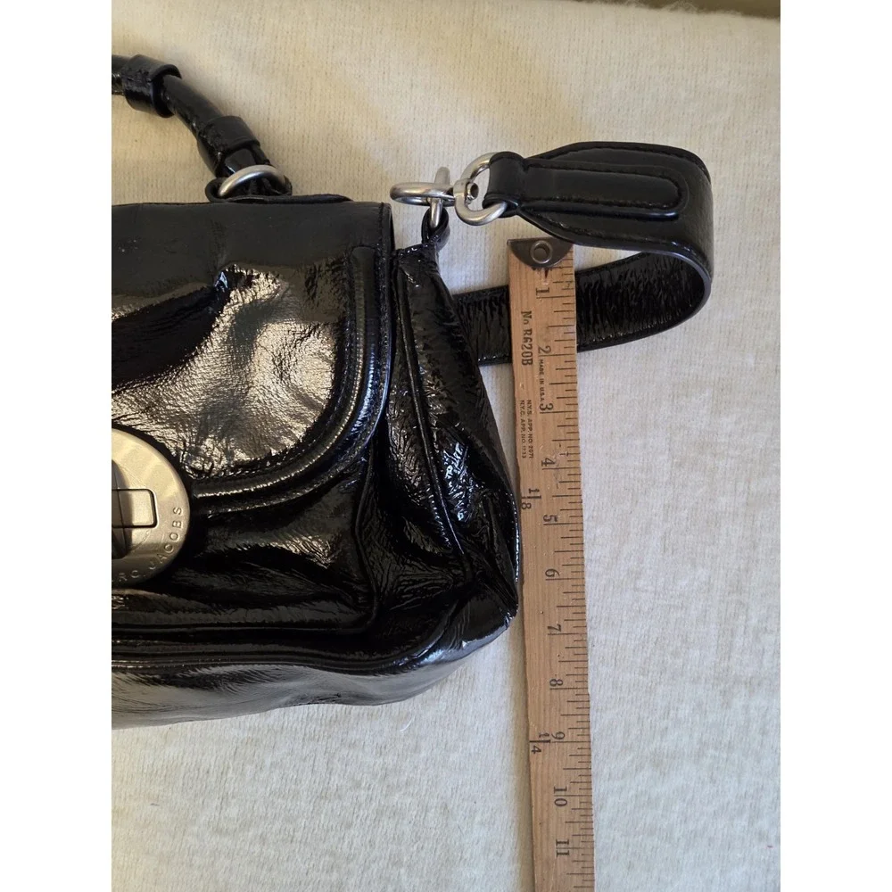Marc by Marc Jacobs Black Patent Leather Turnlock Satchel Bag Shoulder Strap...